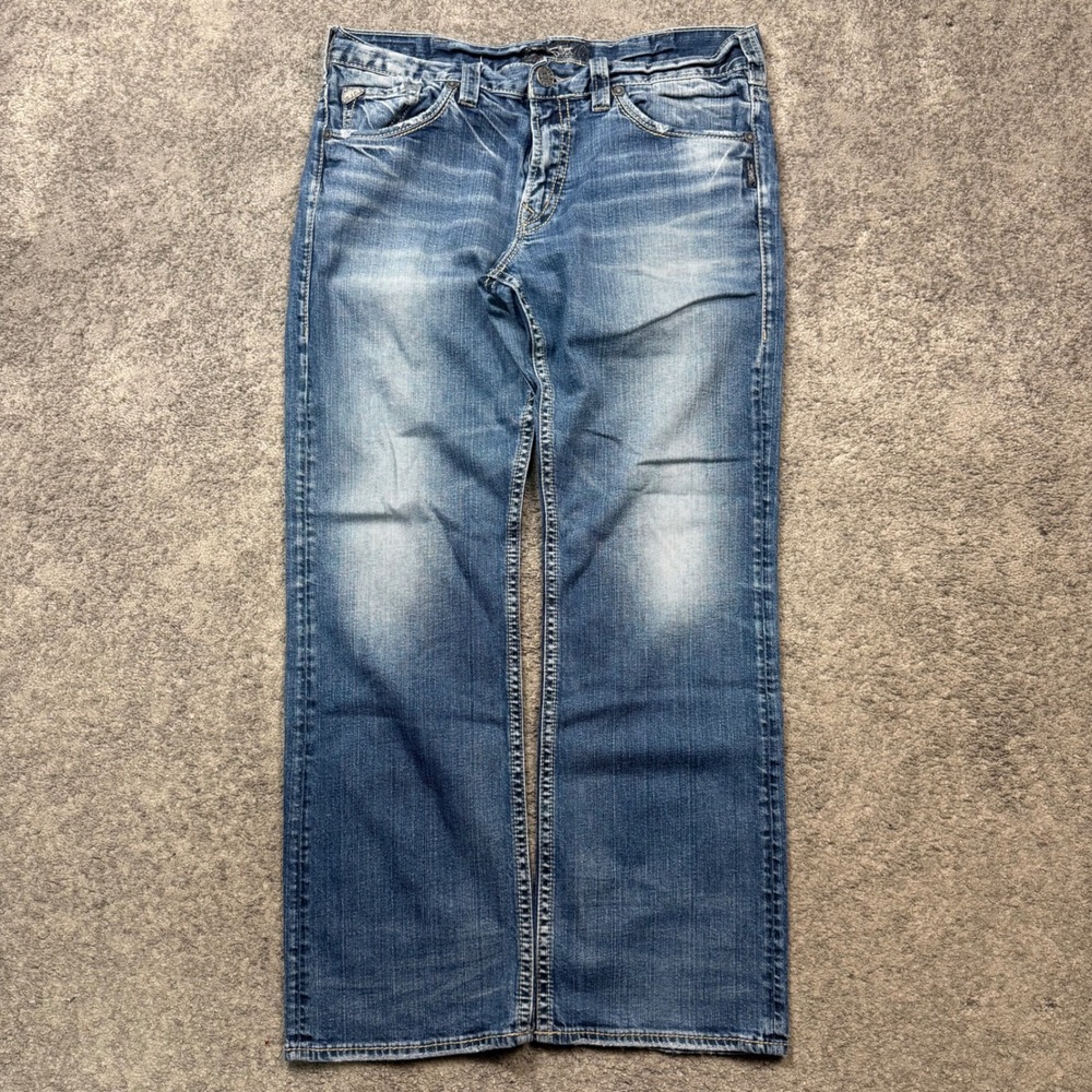 Silver Jeans Co Zac Relaxed Fit Bootcut Blue Denim Jeans 36x32 Mens Y2K Style